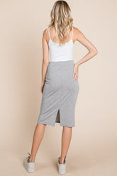 BOMBOM Women's Elastic Waist Pencil Skirt with Slit - Stretchy, Chic & Comfortable
